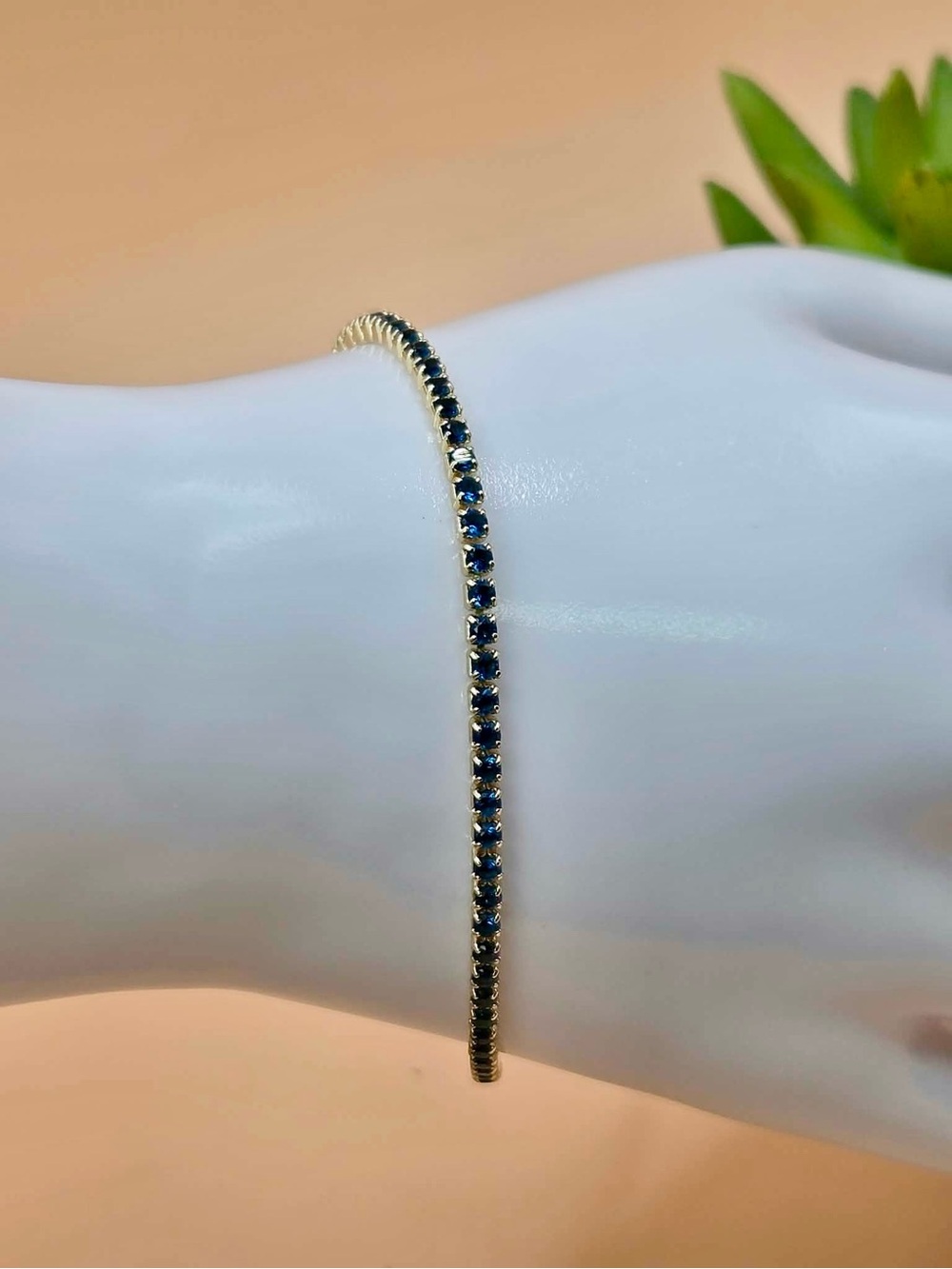 Gold Plated Tennis Bracelet with Blue Stones - Women Jewelry